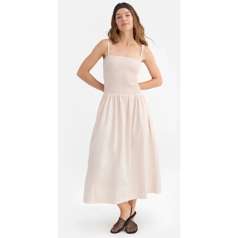 MATE THE LABEL MIDI PEARL PINK POPLIN SMOCKED DRESS NWT XS $188
